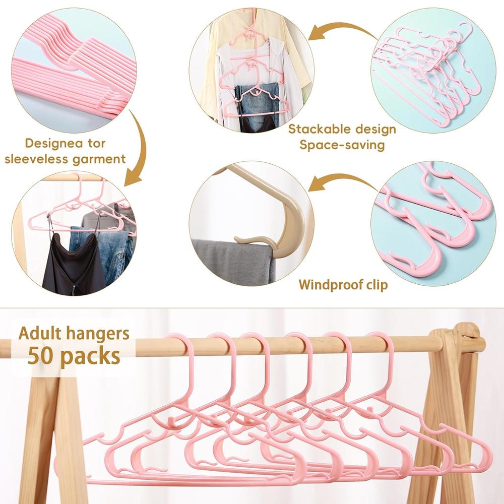 Great Choice Products 50-Pack Plastic Hangers With Clips Adults Pink ...