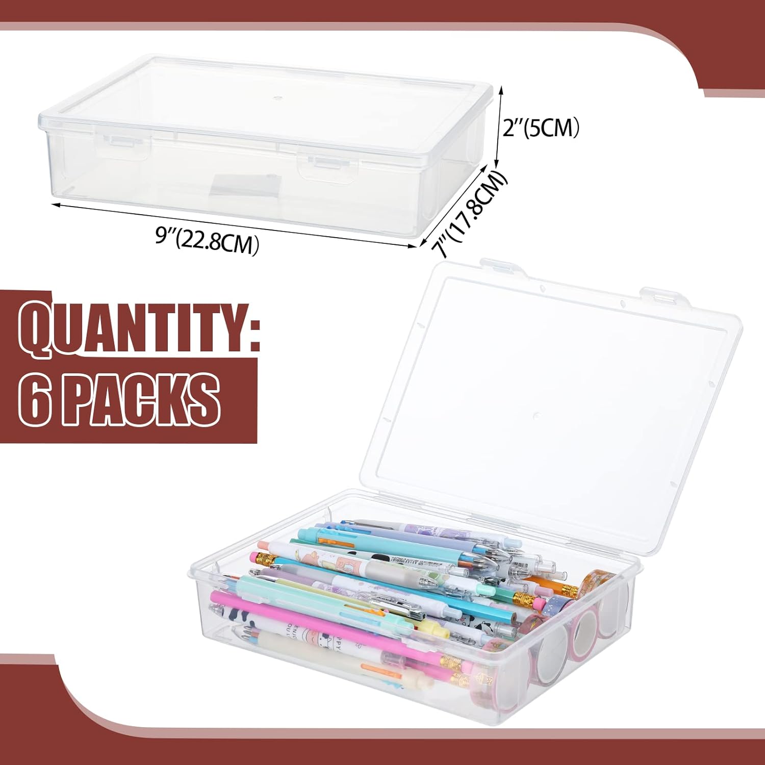 Great Choice Products 6 Pcs 7'' X 9'' X 2'' Plastic Storage Box With Lid Multipurpose Craft Organizers Plastic Containers Clear Pencil Case Ar…