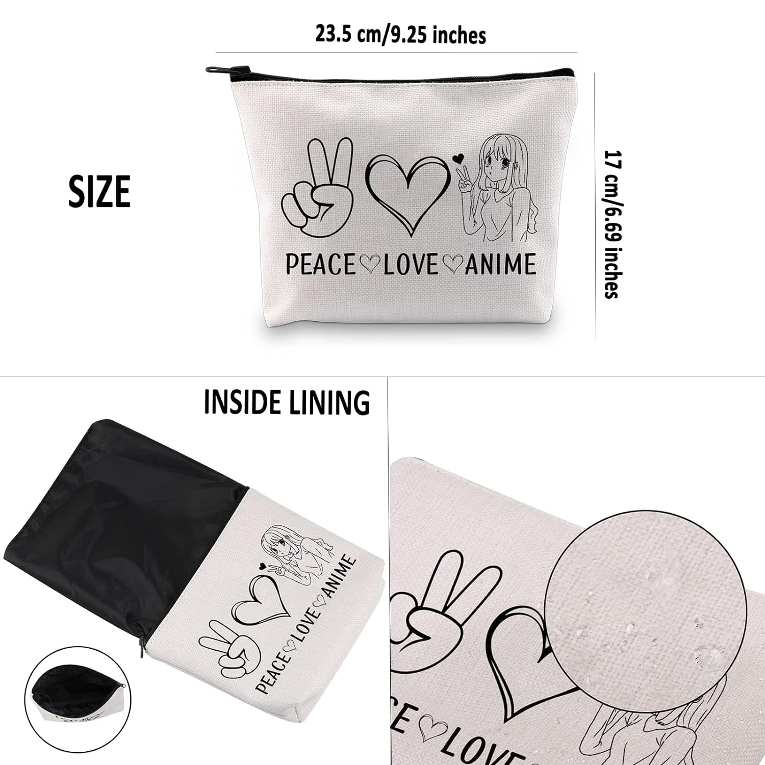 Great Choice Products Anime Lover Gift Peace Love Anime Makeup Bag Japan Anime Fan Cosmetic Bag Anime Merch Zipper Travel Bag (Peace Love Anim…