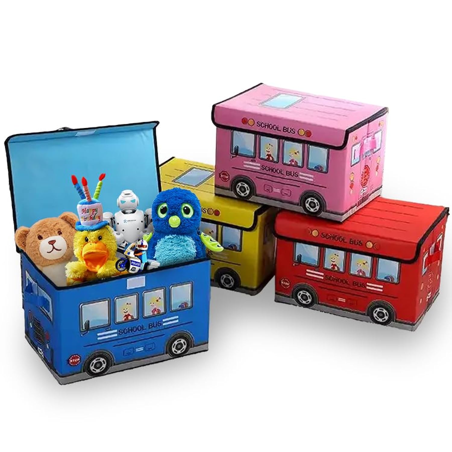 Great Choice Products Bus Storage Box For Kids, Foldable Toy Boxes Books, Children'S Toy Bin With Lids, School Design For Boys And Girls, Mult…