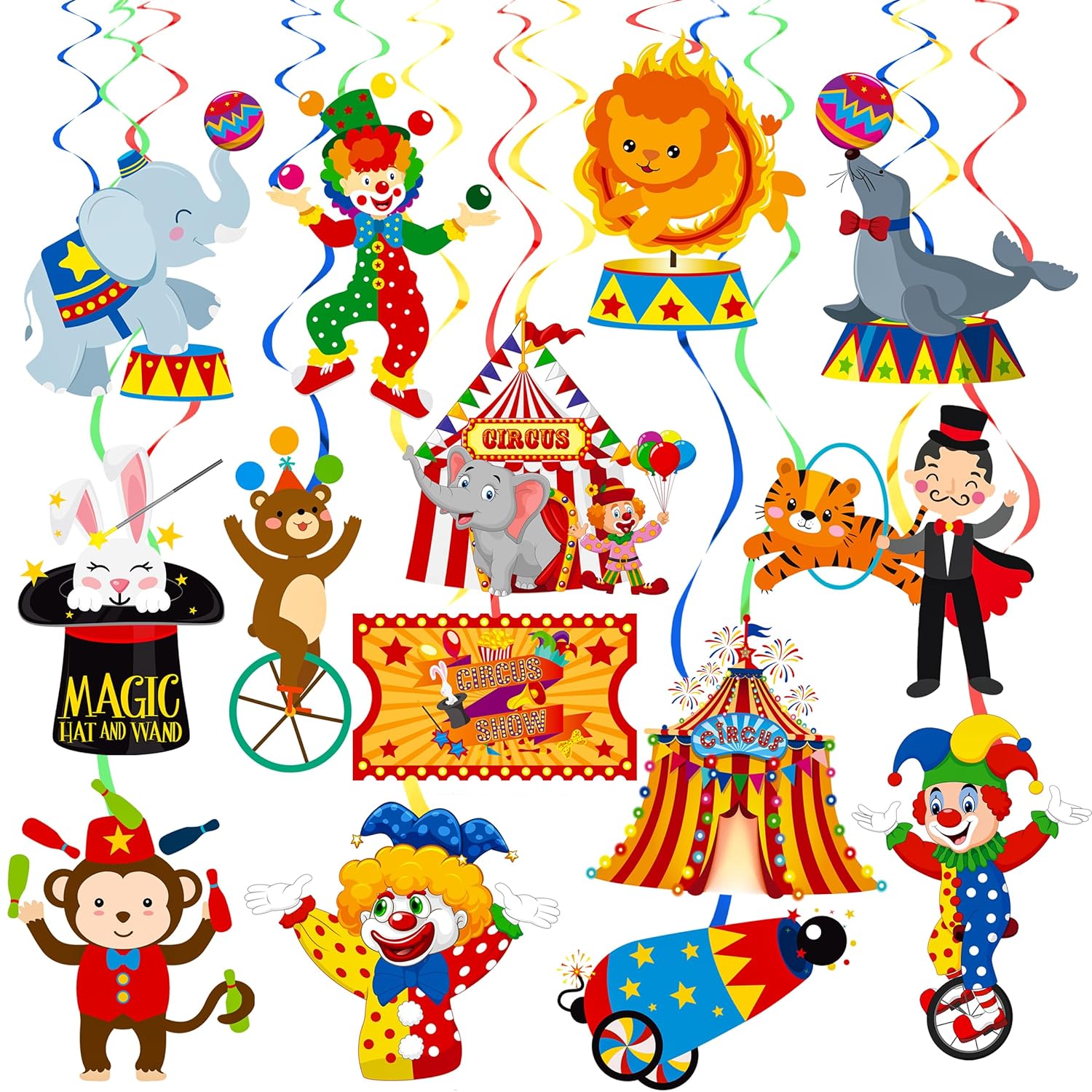 Great Choice Products Circus Carnival Hanging Swirls Carnival Birthday Party Decorations Circus Party Hanging Decor Circus Animals Swirls Ceil?