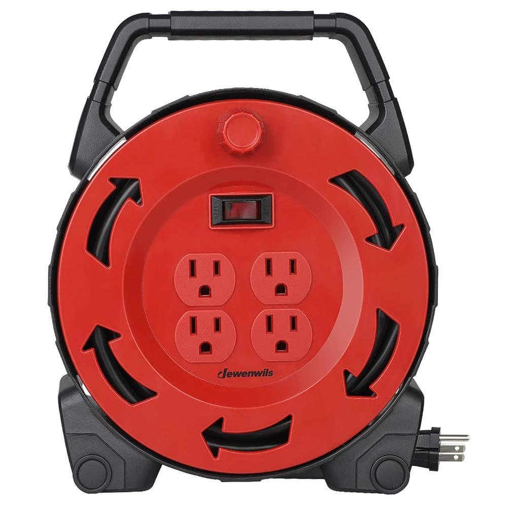 Great Choice Products Extension Cord Reel With 30 Ft Power Cord, Hand Wind Retractable, 16/3 Awg Sjtw, 4 Grounded Outlets, 13 Amp Circuit Brea…