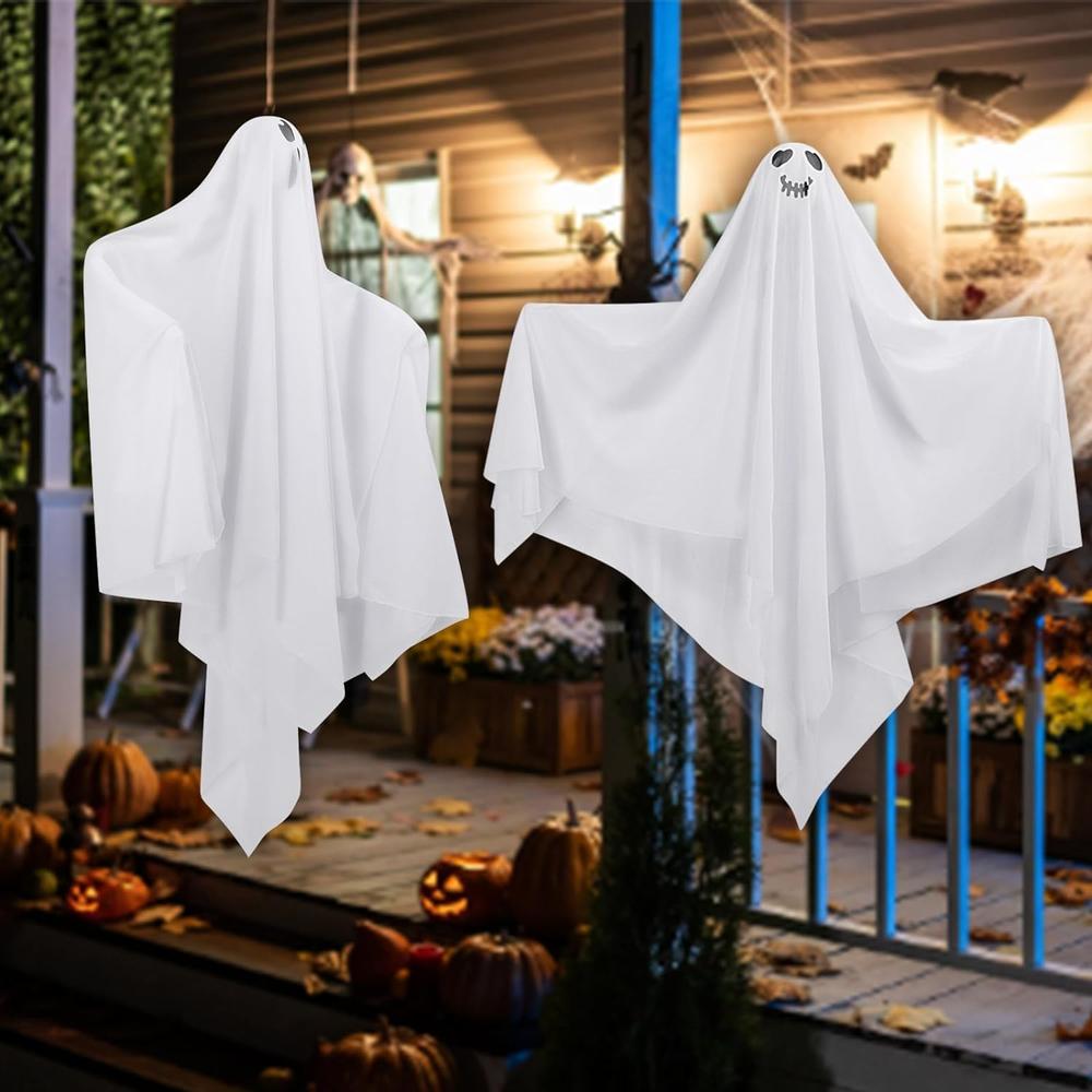 Great Choice Products Hanging Ghost Halloween Outdoor Decorations, 4 Pack 27.5" Cute Flying Ghosts Halloween Decor Outdoor, Halloween Decorati…