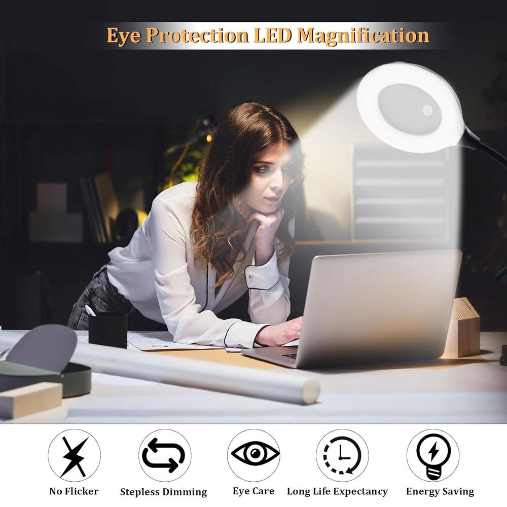 Great Choice Products Led Magnifying Lamp With Light, 10X Desk Magnifying Glass With Lamp And Stand,Lighted Hands Free Flexible Gooseneck Prof…
