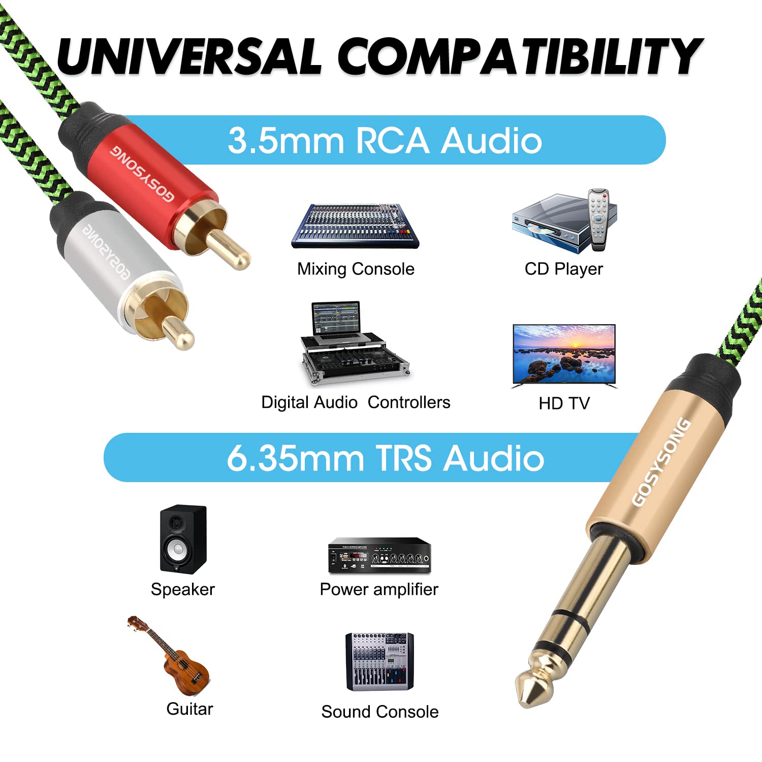Great Choice Products Rca To 1/4 Cable 25Ft, 1/4 Trs To Rca Y Splitter Cable, 1/4 To Dual Rca Audio Cable