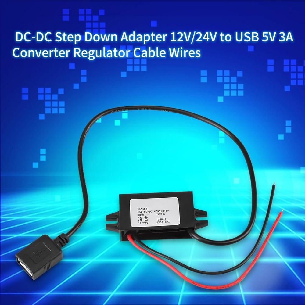 Great Choice Products Step Down Converter, Power Converter Dc-Dc Step Down 12V / 24V To Usb 5V 3A Adapter Converter Regulator Cables
