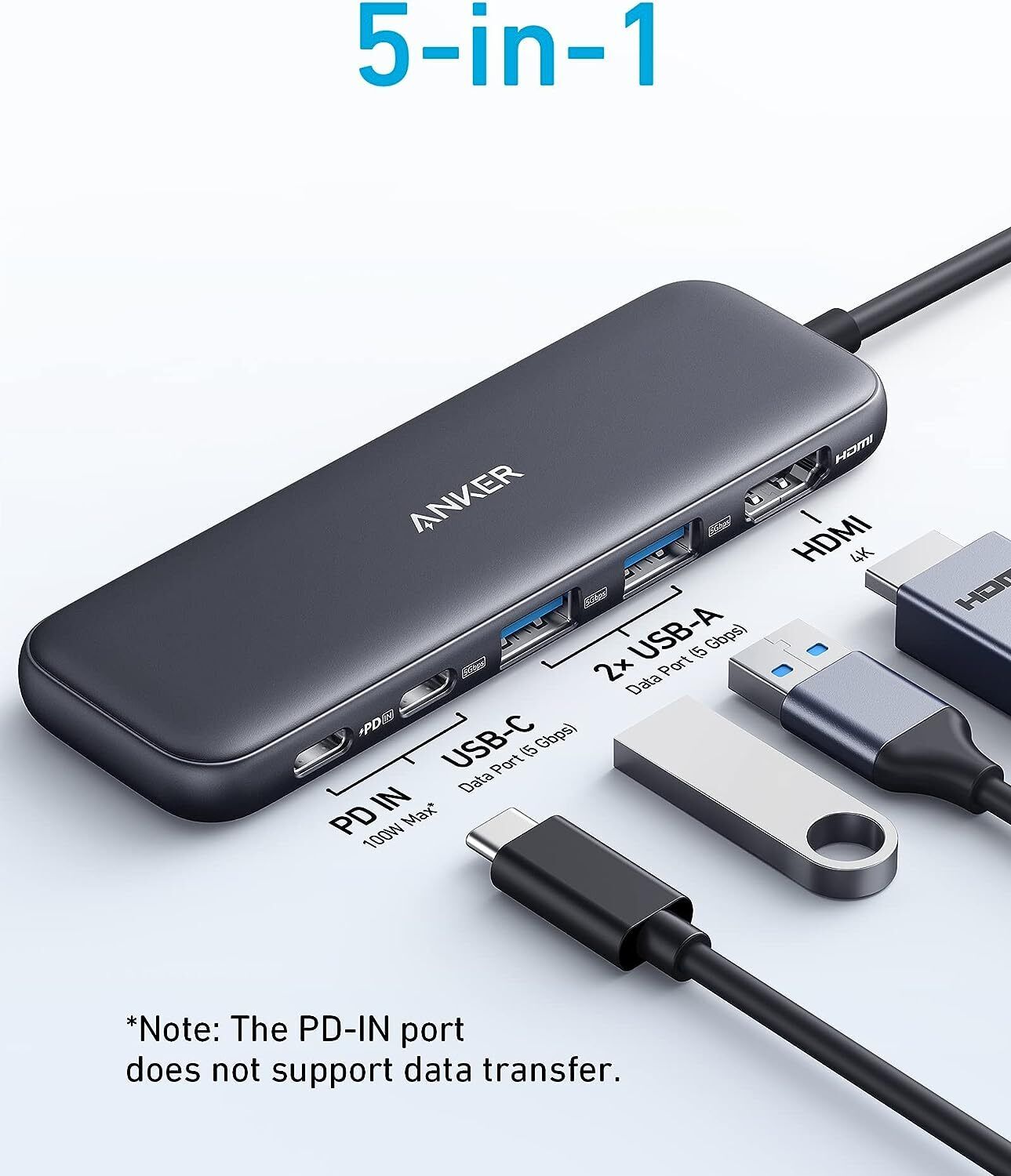 Anker Play Anker 332 USB-C Hub Adapter 5-in-1 4K HDMI Display 85W Charge for MacBook/Laptop