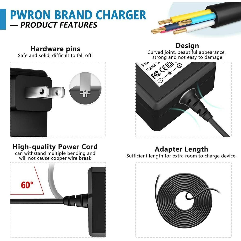 PwrON DC Adapter Charger for Visual Land ME-107-8GB-WHT ME-110 ME-110-16GB Power