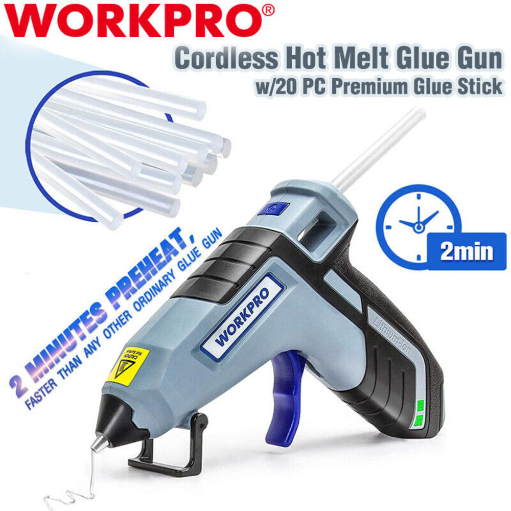 WORKPRO Cordless Mini Hot Glue Gun Fast Preheating Glue Gun Kit w/20 PCS Sticks