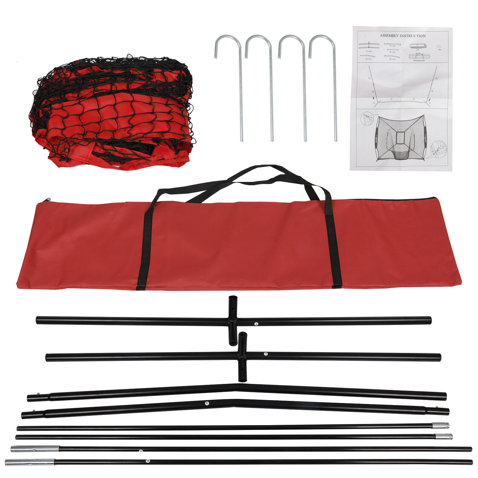 Great Choice Products Bag And Bow Frame Pro Style Batting Tee +Baseball Softball 7'×7' Practice Net