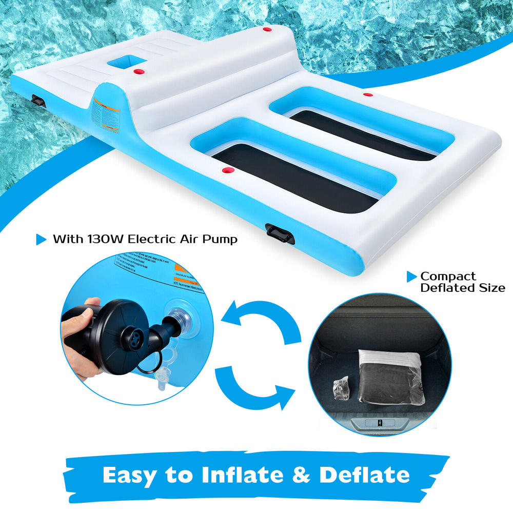 Great Choice Products 4 Person Inflatable Island Lake Floating Lounge Raft With 130W Electric Air Pump