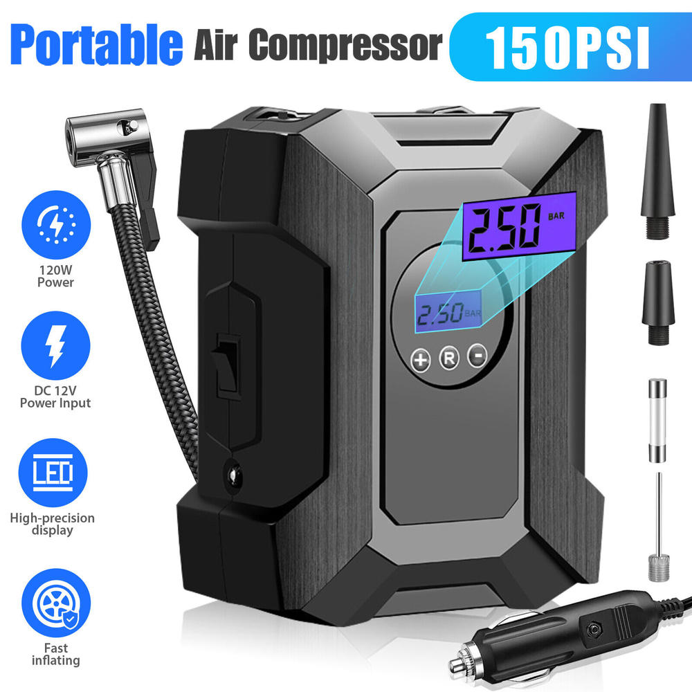 Great Choice Products Portable Tire Inflator Car Air Pump Compressor Electric Auto 12V Dc Volt 150 Psi