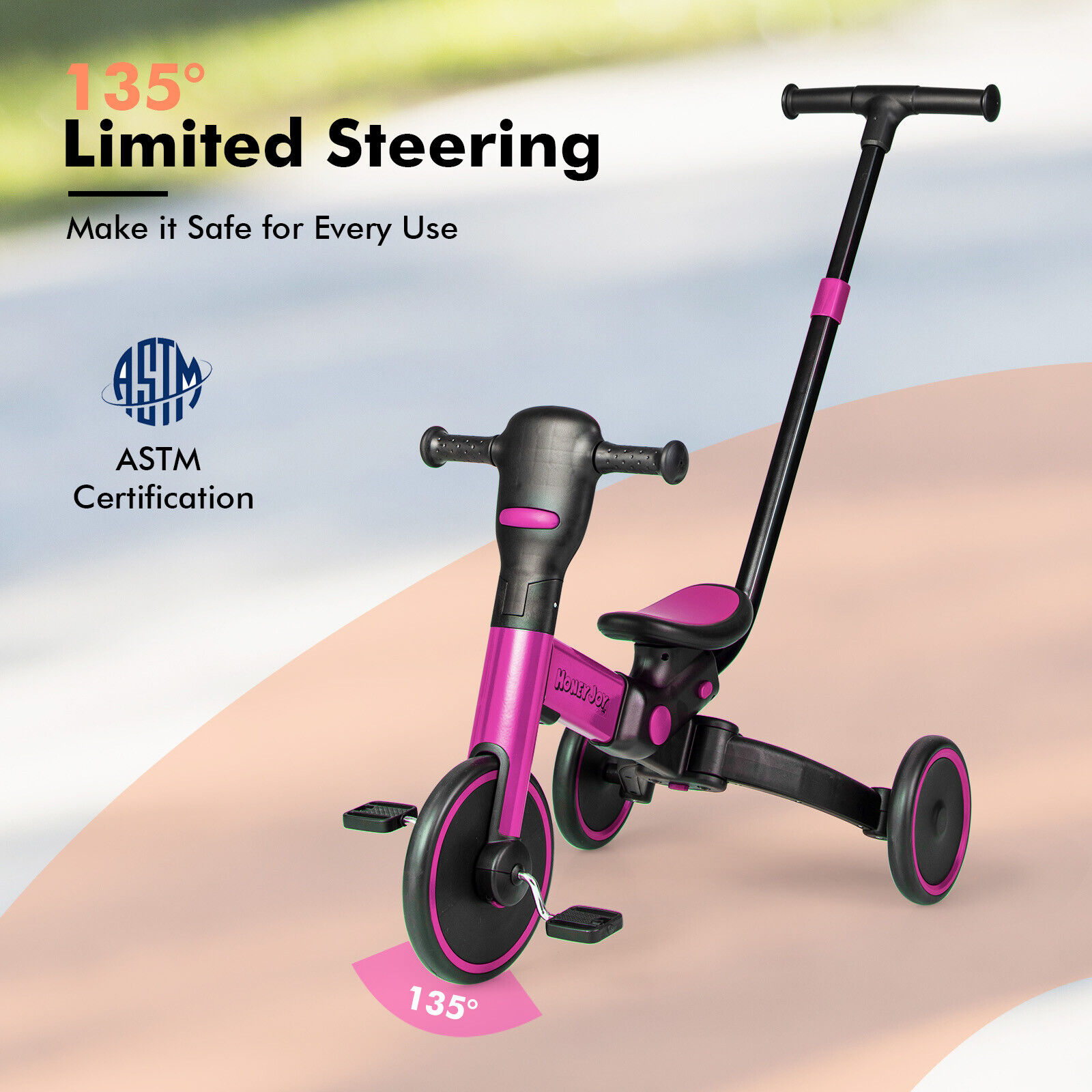 Great Choice Products 4-In-1 Kids Tricycle Toddler Trike W/ 135° Limited Steering & Eva Wheels Pink