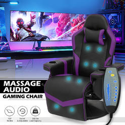 Great Choice Products Electric Massage Gaming Chair Reclinable Home Computer Seat W/Bluetooth Speaker