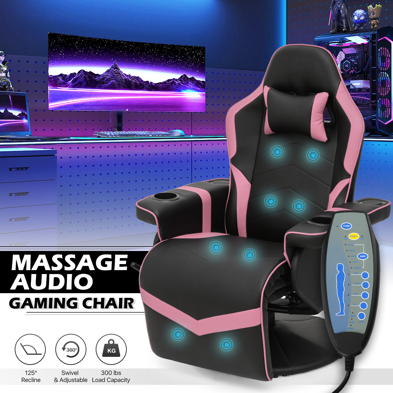 Great Choice Products Massage Racing Chair [Bluetooth Speaker] Ergonomic Recliner Computer Gaming Seat
