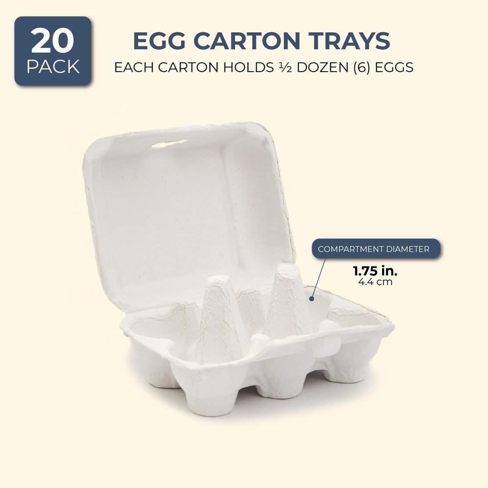 Great Choice Products 20 Pack 6 Count Empty Egg Cartons For Chicken Eggs, 1/2 Dozen Cartons, White