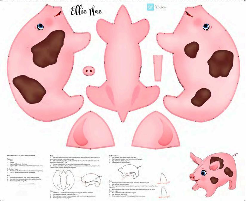 Great Choice Products 36" X 44" Panel Ellie Mae Stuffable Pig Stuffed Animal Cotton Fabric D475.78