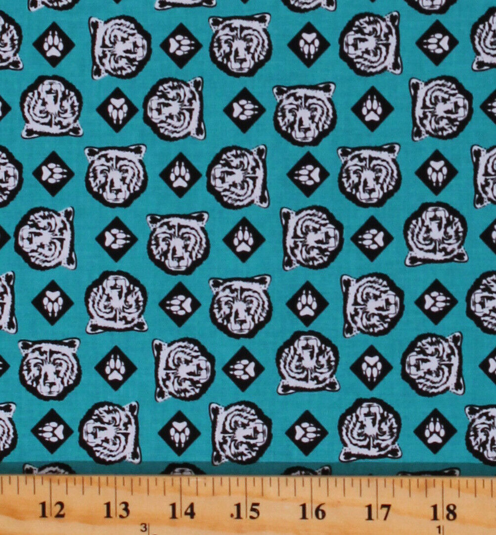 Great Choice Products Cotton Cub Scouts Boy Scouts Bears Paws Teal Fabric Print By The Yard D576.35