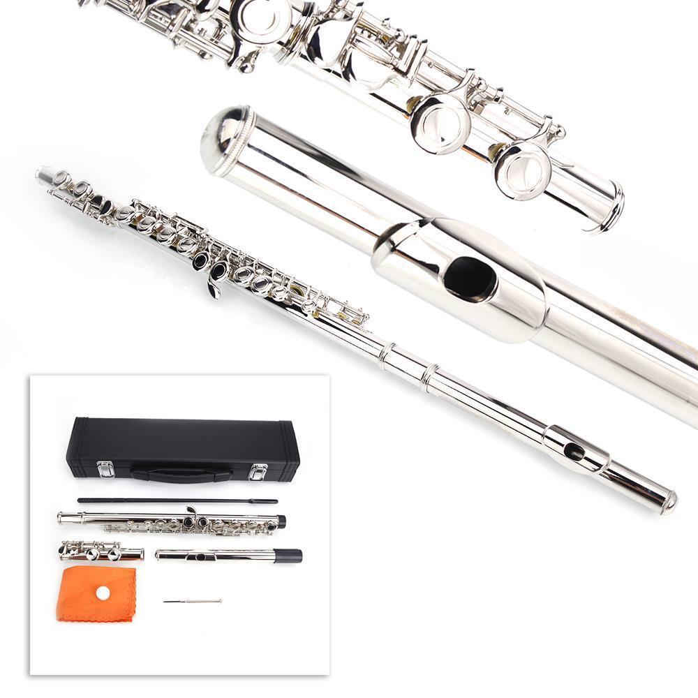 Great Choice Products Nickel Plated 16 Closed Hole C Tone Silver Flute Student Instrument For Beginner