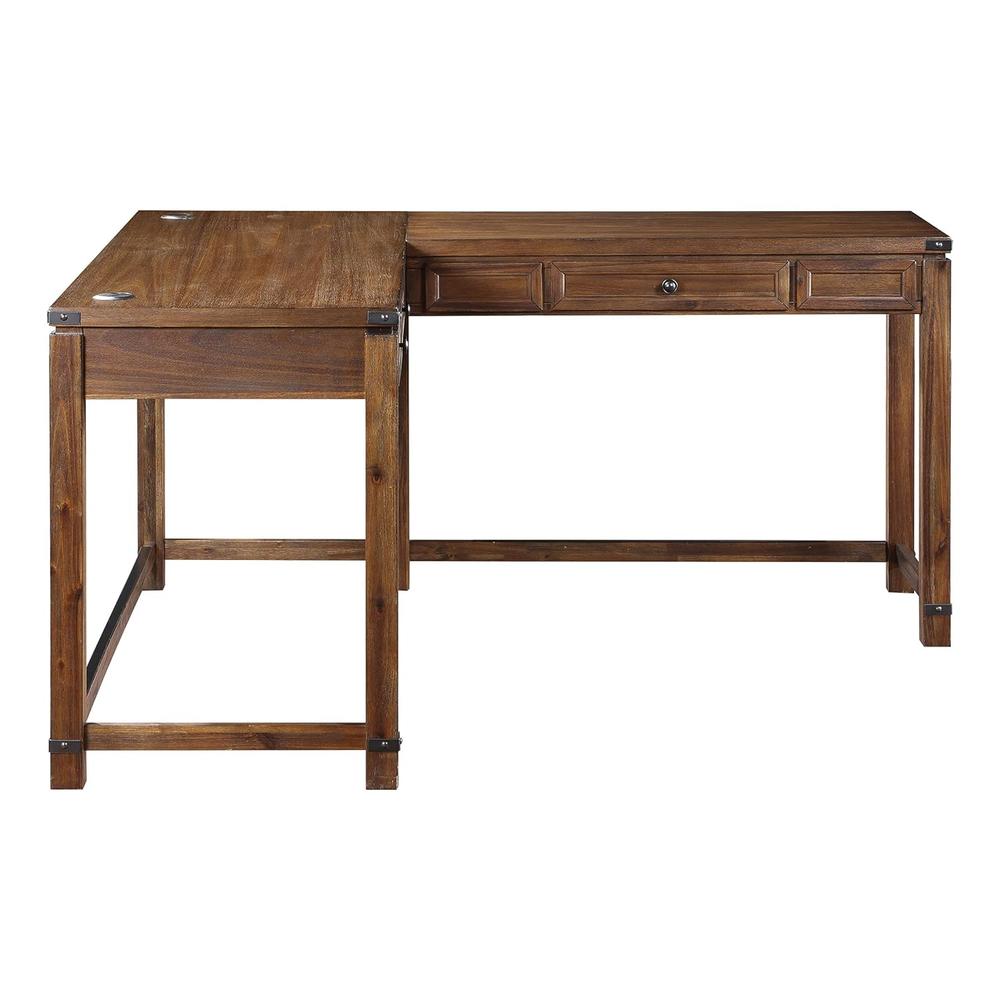 Great Choice Products Baton Rouge Rustic L-Shape Office Desk With Power Port Drawer, Brushed Walnut Finish
