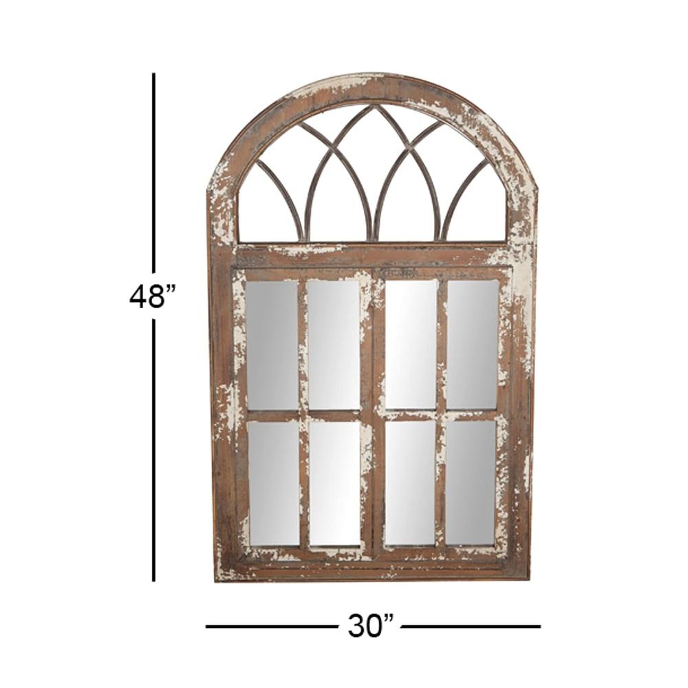 Deco 79 Glass Window Pane Inspired Wall Mirror with Arched Top, 30" x 2" x 48", Brown