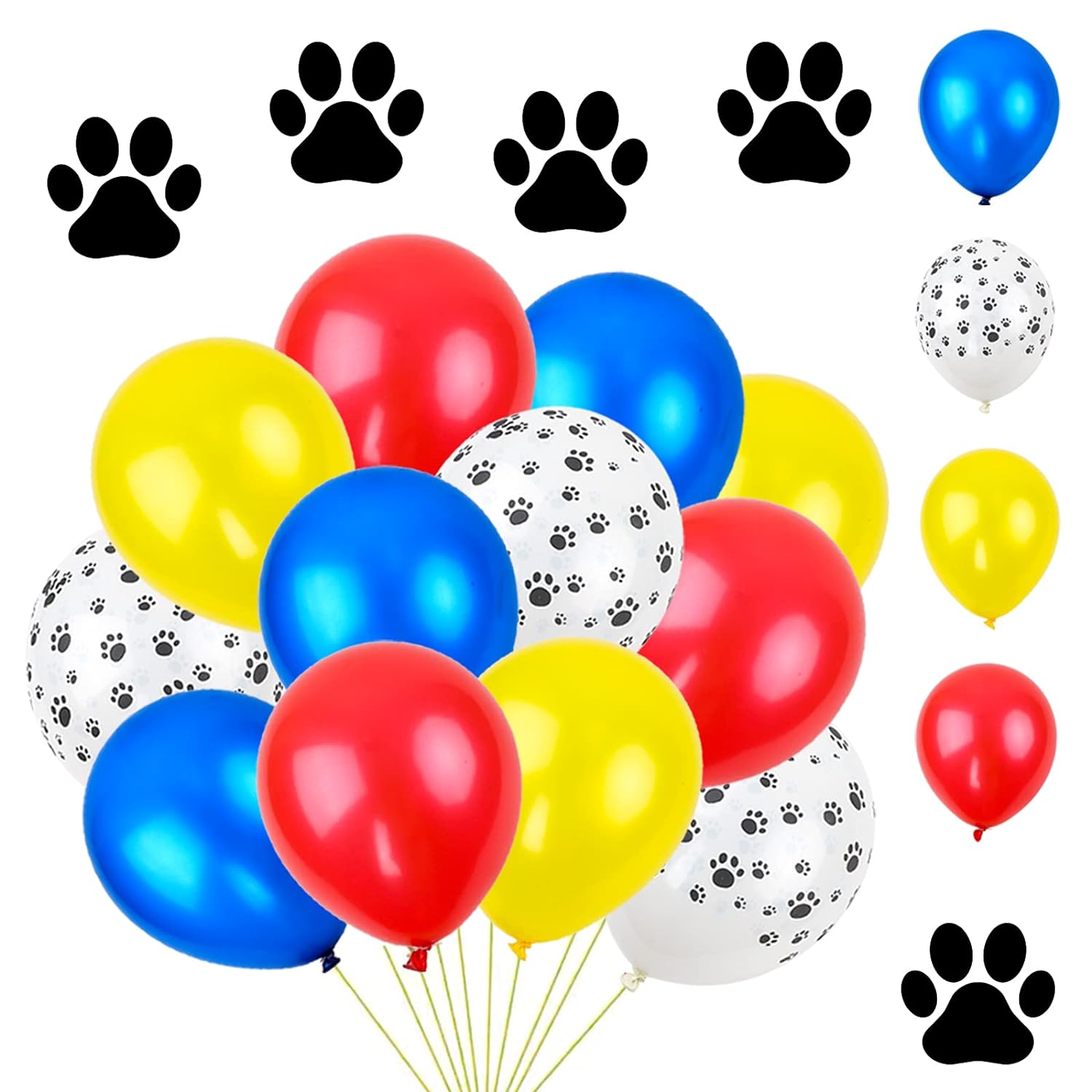 Great Choice Products 36 Colorful Latex Dog Paw Print Balloons (Red, Yellow, Blue, Dog Paw), Paw Party Decorations, Activities, Classroom, Birthday…