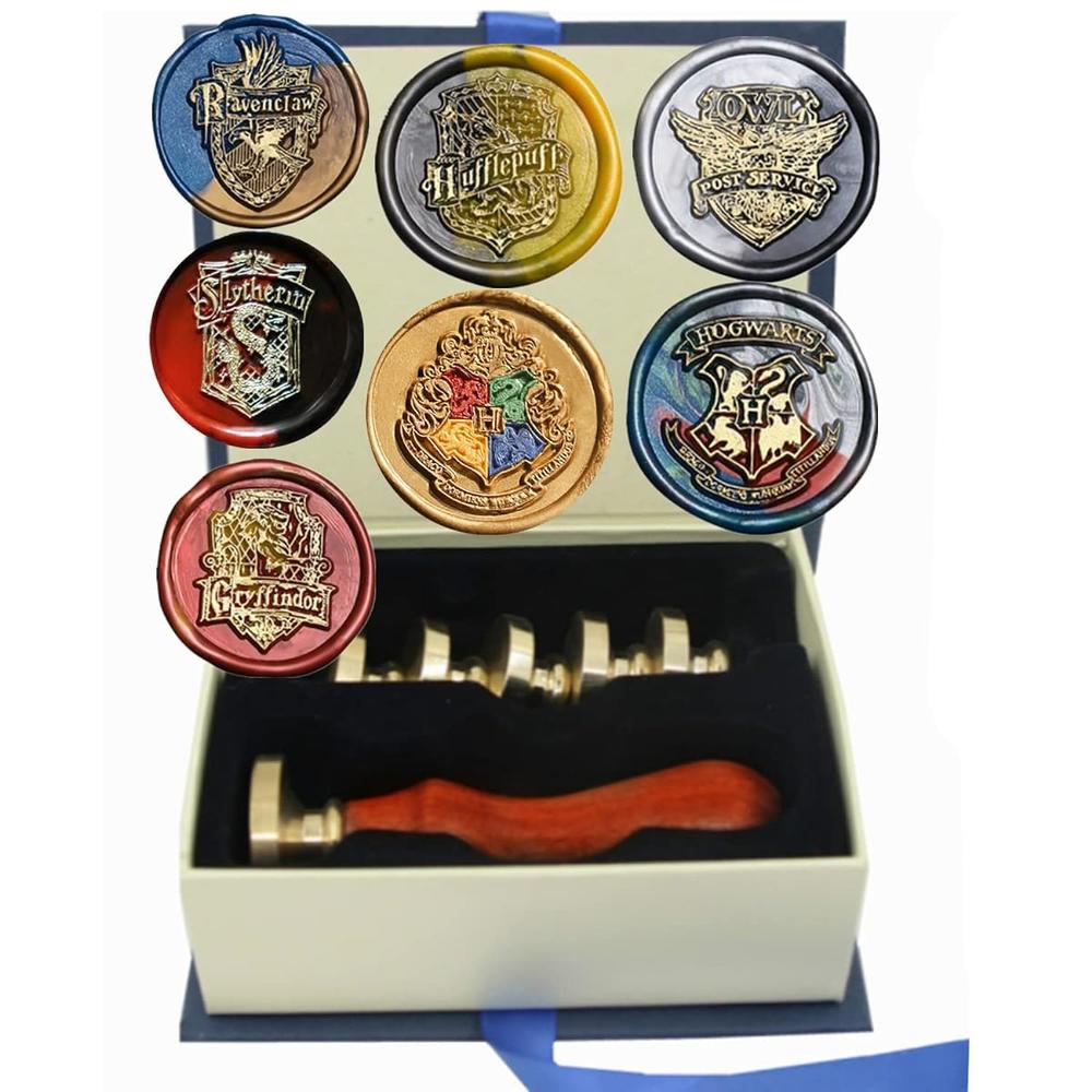 Great Choice Products Wax Seal Stamp Set, 7Pcs Hogwarts Sealing Stamps Copper Seals+1 Piece Wooden Hilt, Magic School Kit Gift Box For Christmas An…