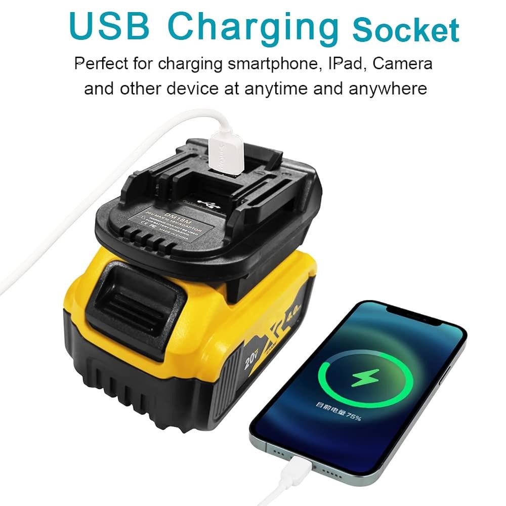 Great Choice Products Dm18M Battery Adapter With Usb Charging Socket For Dewalt 20V & Milwaukee 18V M18 Lithium Battery Convert To Makita 18V Batte…