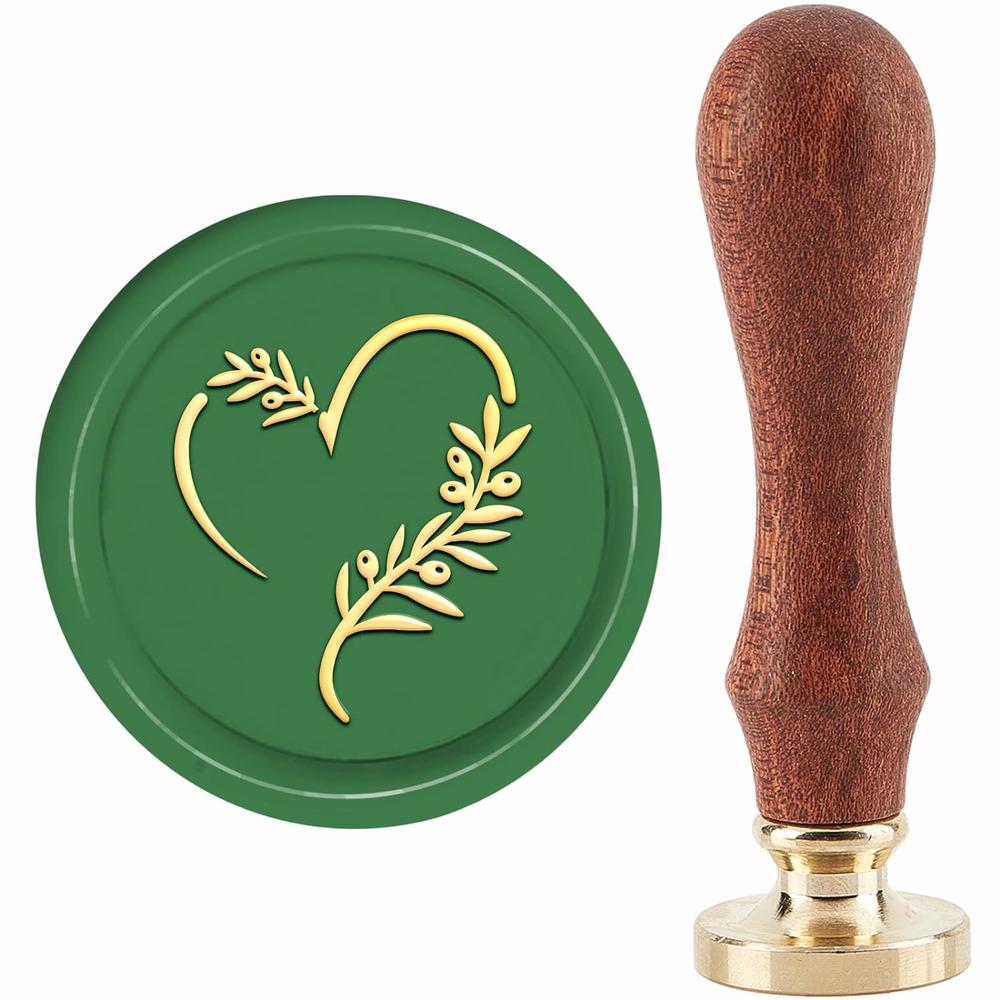 Great Choice Products Olive Leaf Wax Seal Stamp Valentine'S Day Sealing Wax Stamps Heart 30Mm Retro Vintage Removable Brass Stamp Head With Wood Ha…