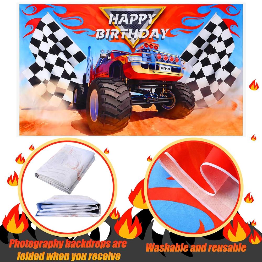 Great Choice Products 75 Pieces Truck Party Supplies Truck Balloons Decoration Set Including 1 Truck Themed Backdrop 2 Truck Balloons 2 Mosaic Race…