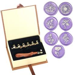 Great Choice Products Wax Seal Stamp Set, 7Pcs Daisy Flower Plants Patter Wax Seal Stamp Kit Copper Seals + 1Pcs Wooden Hilt, Retro Wood Sealing St…