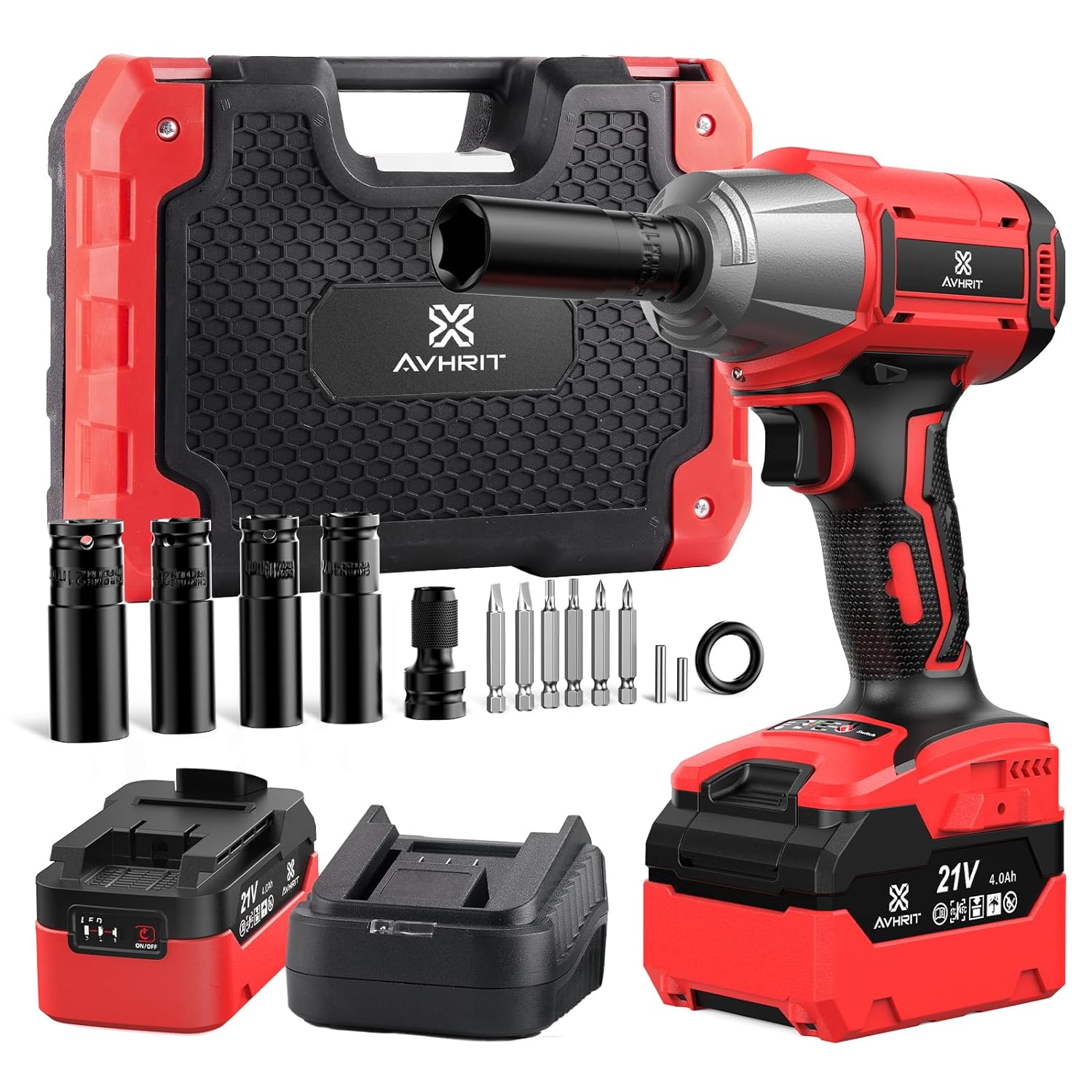 Great Choice Products Cordless Impact Wrench 1/2 Inch, 480Ft-Lbs (650Nm) Brushless Power Impact Gun 1/2 Drive W/ 4.0Ah Battery, 4 Sockets, 6 Screwd…