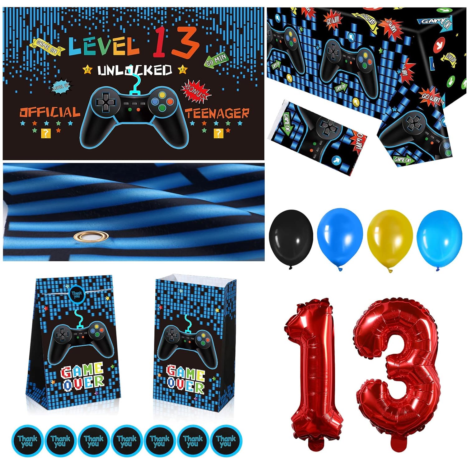 Great Choice Products 13Th Birthday Decorations For Boys Video Game Party Supplies 69 Pieces Level 13 Up Birthday Decoration, Video Game Backdrop T…