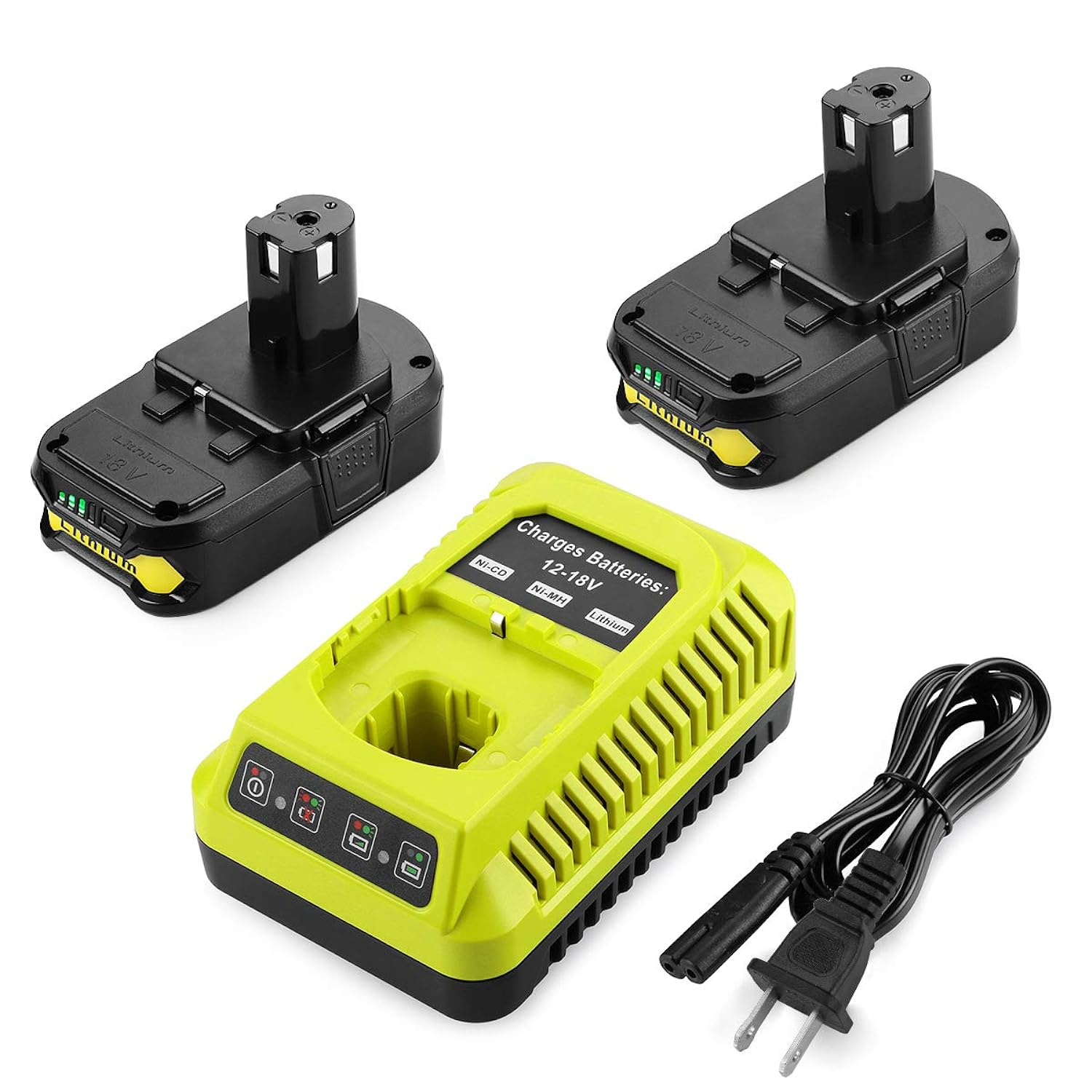 Great Choice Products 2Pack P102 Replacement Ryobi Battery 18V Lithium + Ryobi Charger For Ryobi 18V Lithium Battery 18V One + P108 P107 P104 P105 …