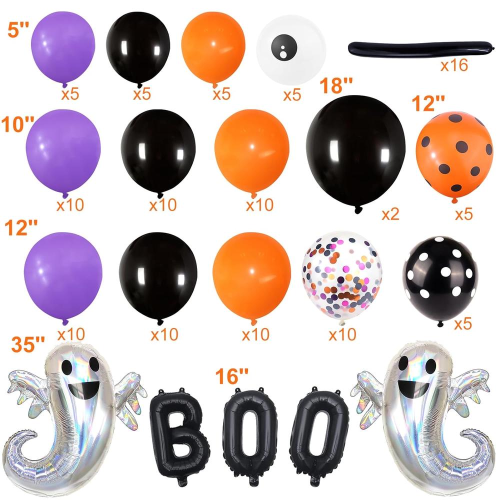 Great Choice Products 128 Pcs Halloween Confetti Balloons, Huge Spider Boo Ghost Aluminum Foil Balloons Black Orange Purple Helium Latex Balloons F…