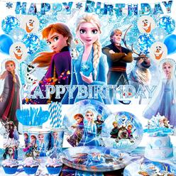 Great Choice Products Frozen Birthday Party Supplies,124Pcs Frozen Party Decorations&Tableware Set-Frozen Plates Napkins Cups Tablecloth Banner Bac?
