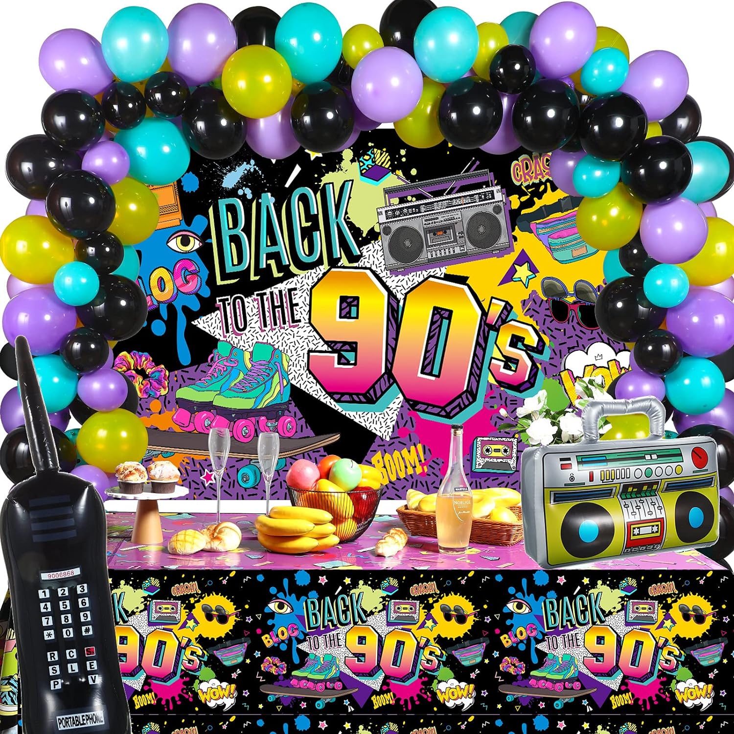 Great Choice Products 80S 90S Party Decorations 80'S 90'S Party Bundle Includes Inflatable Radio Boombox And Mobile Phone, Back To 80S Or 90S Backd…