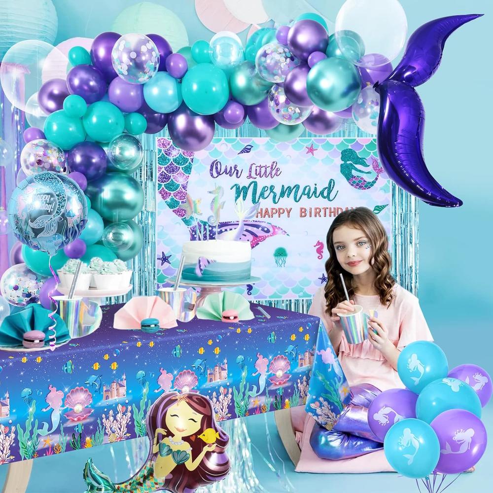 Great Choice Products Little Mermaid Party Decorations Birthday Supplies Girls Mermaid Balloon Garland With Mermaid Backdrop Tablecloth Mermaid Tai…