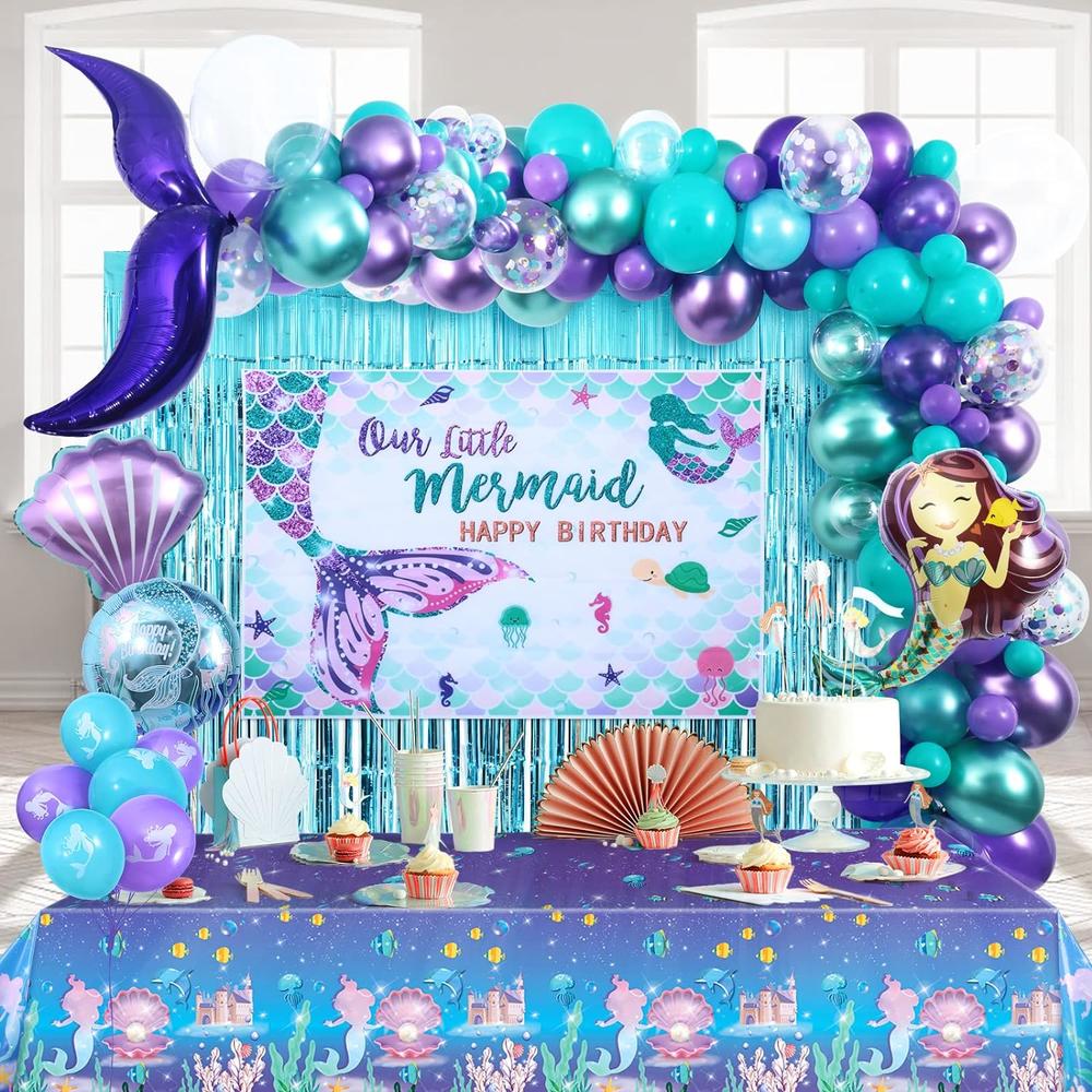 Great Choice Products Little Mermaid Party Decorations Birthday Supplies Girls Mermaid Balloon Garland With Mermaid Backdrop Tablecloth Mermaid Tai…