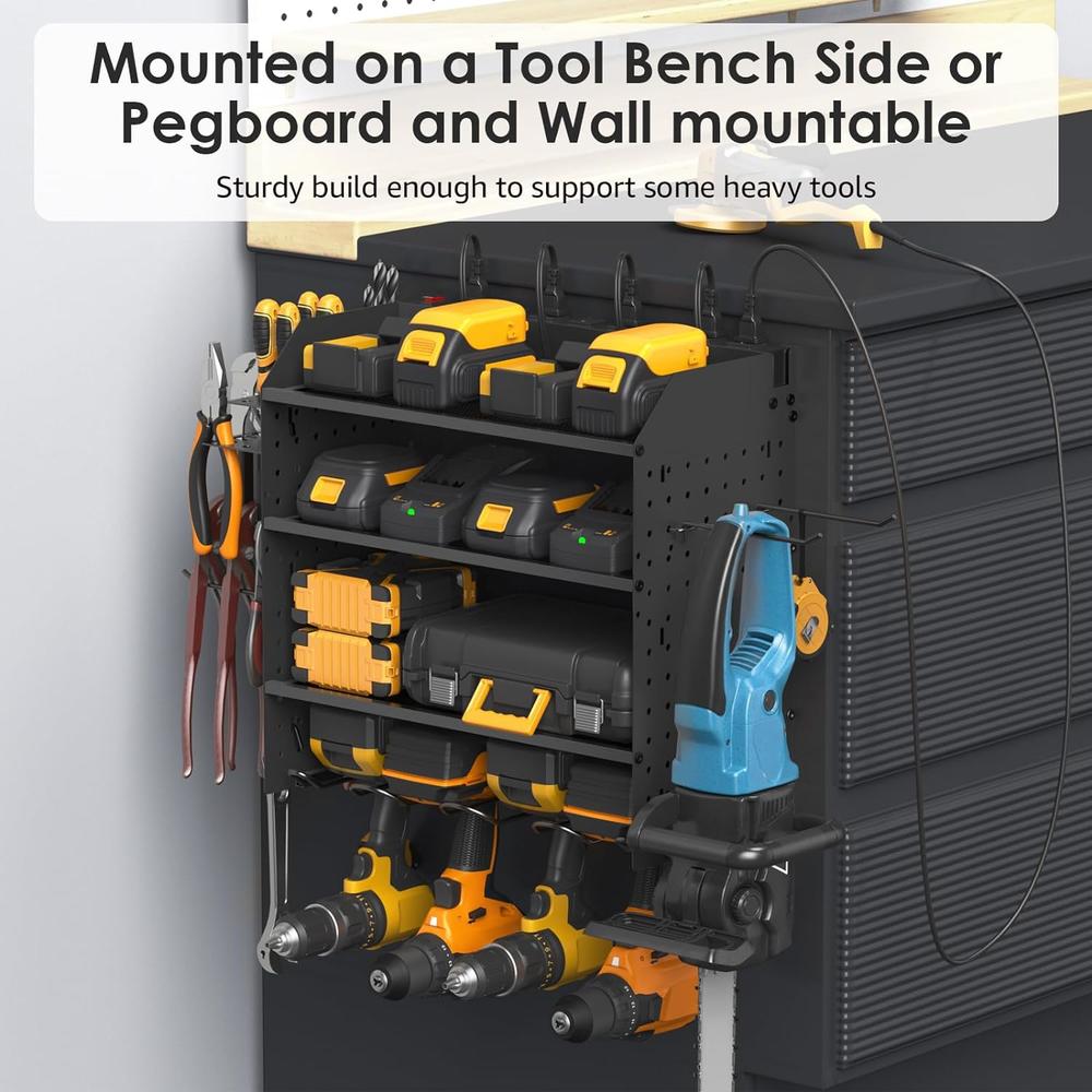 Great Choice Products Modular Pegboard Rack Power Tool Organizer With Charging Station. 4 Layer Wall Mount Drill Holder, Mechanic Tool Battery Char…