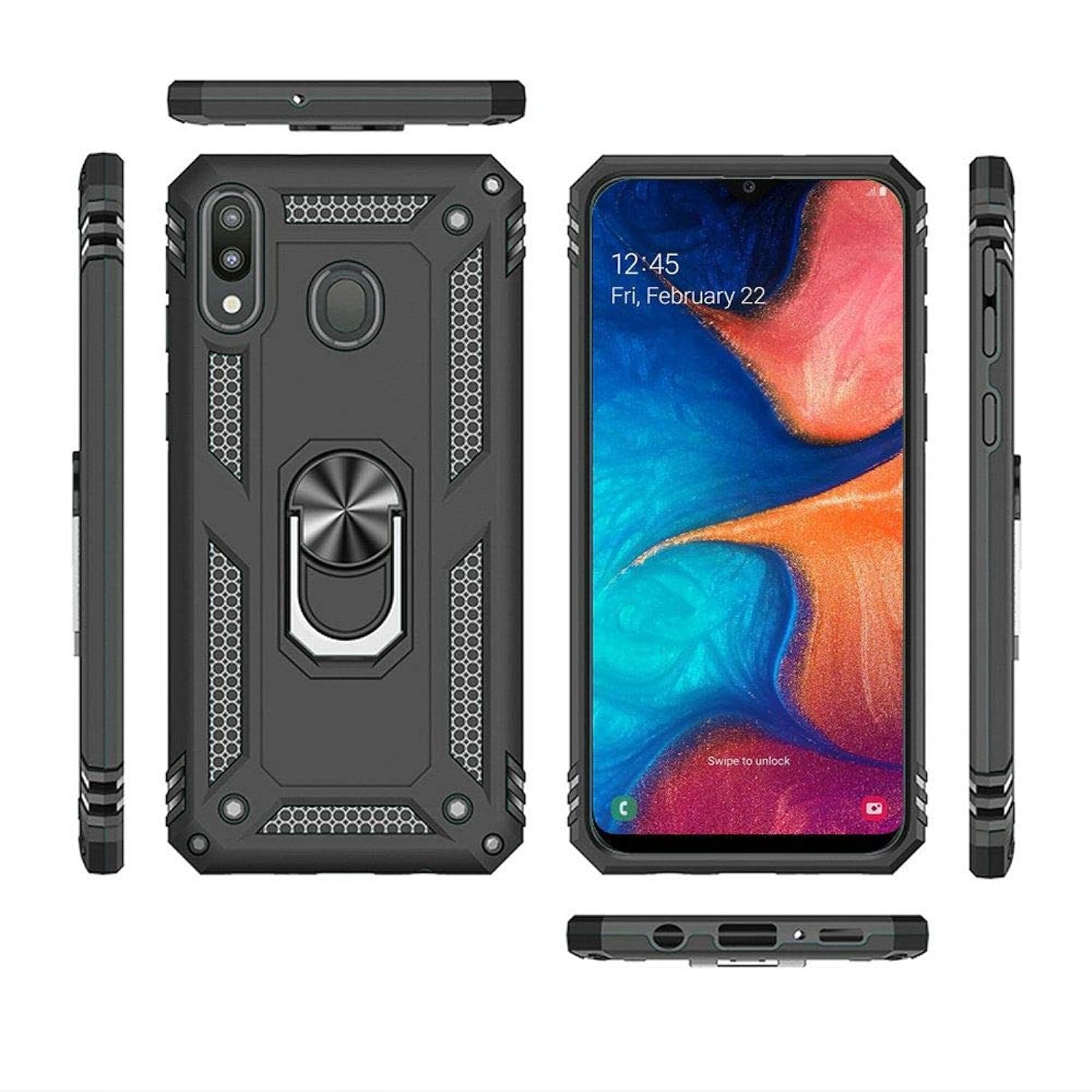 Great Choice Products Compatible With Samsung Galaxy A20 Case, Galaxy A30 Case, With Full Coverage Tempered Glass Screen Protector Metal Ring Magne…