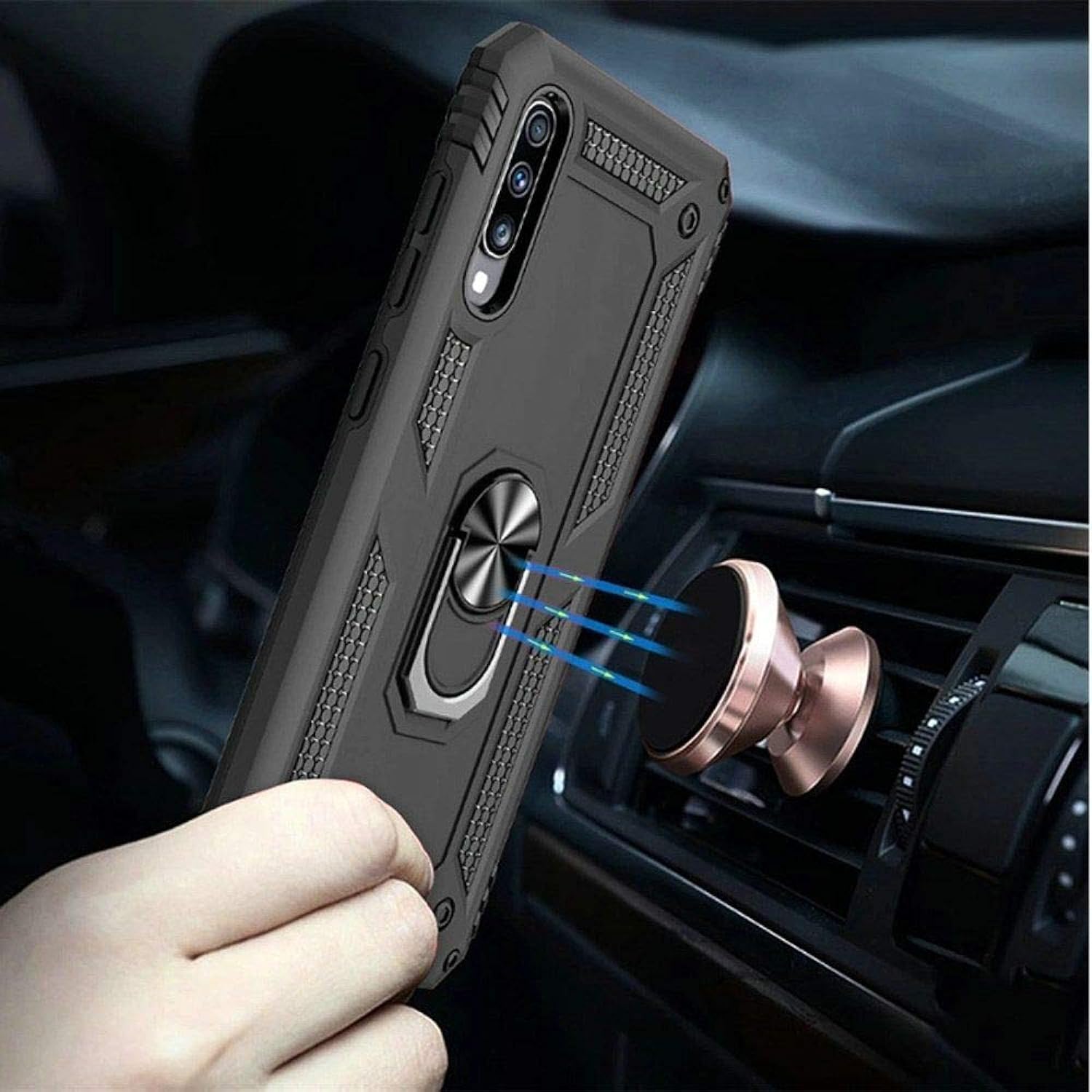 Great Choice Products Compatible With Samsung Galaxy A20 Case, Galaxy A30 Case, With Full Coverage Tempered Glass Screen Protector Metal Ring Magne…
