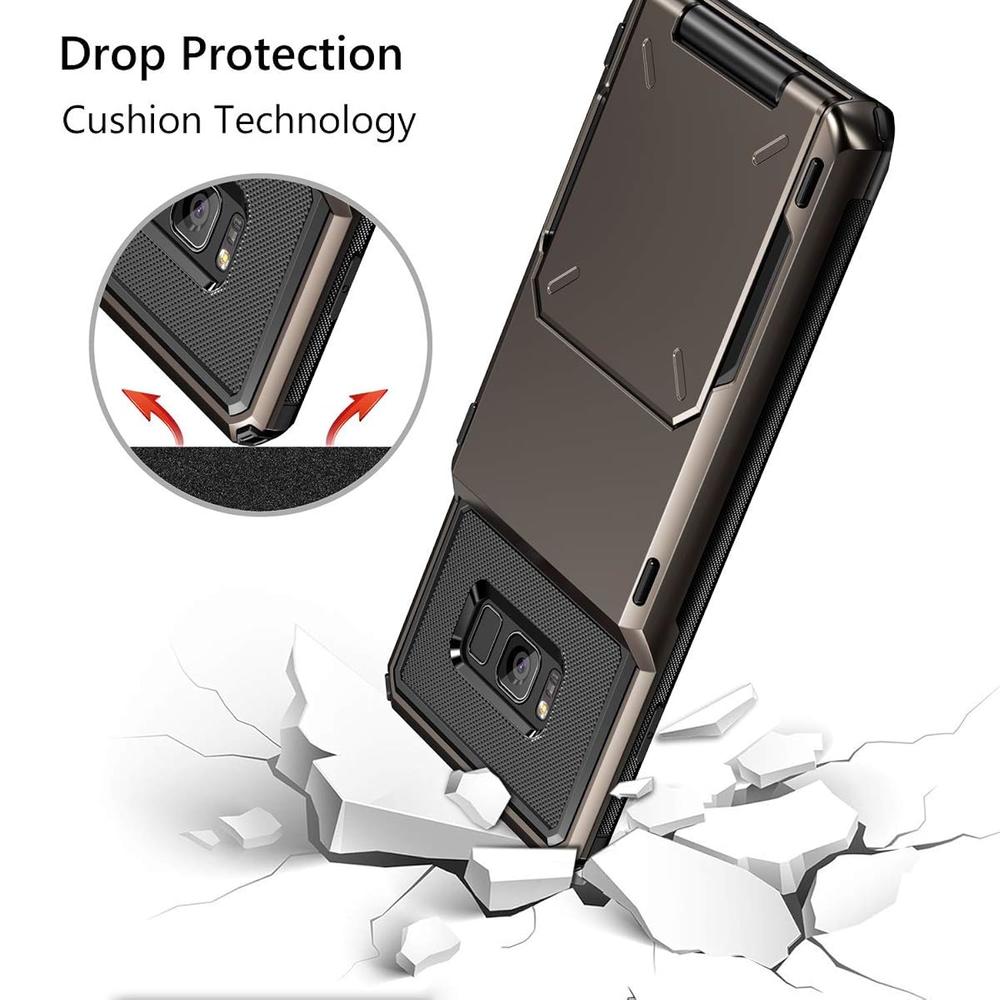 Great Choice Products Case For Galaxy S8 Case Wallet 4-Slot Pocket Credit Card Id Holder Flip Door Scratch Resistant Dual Layer Protective Bumper R…