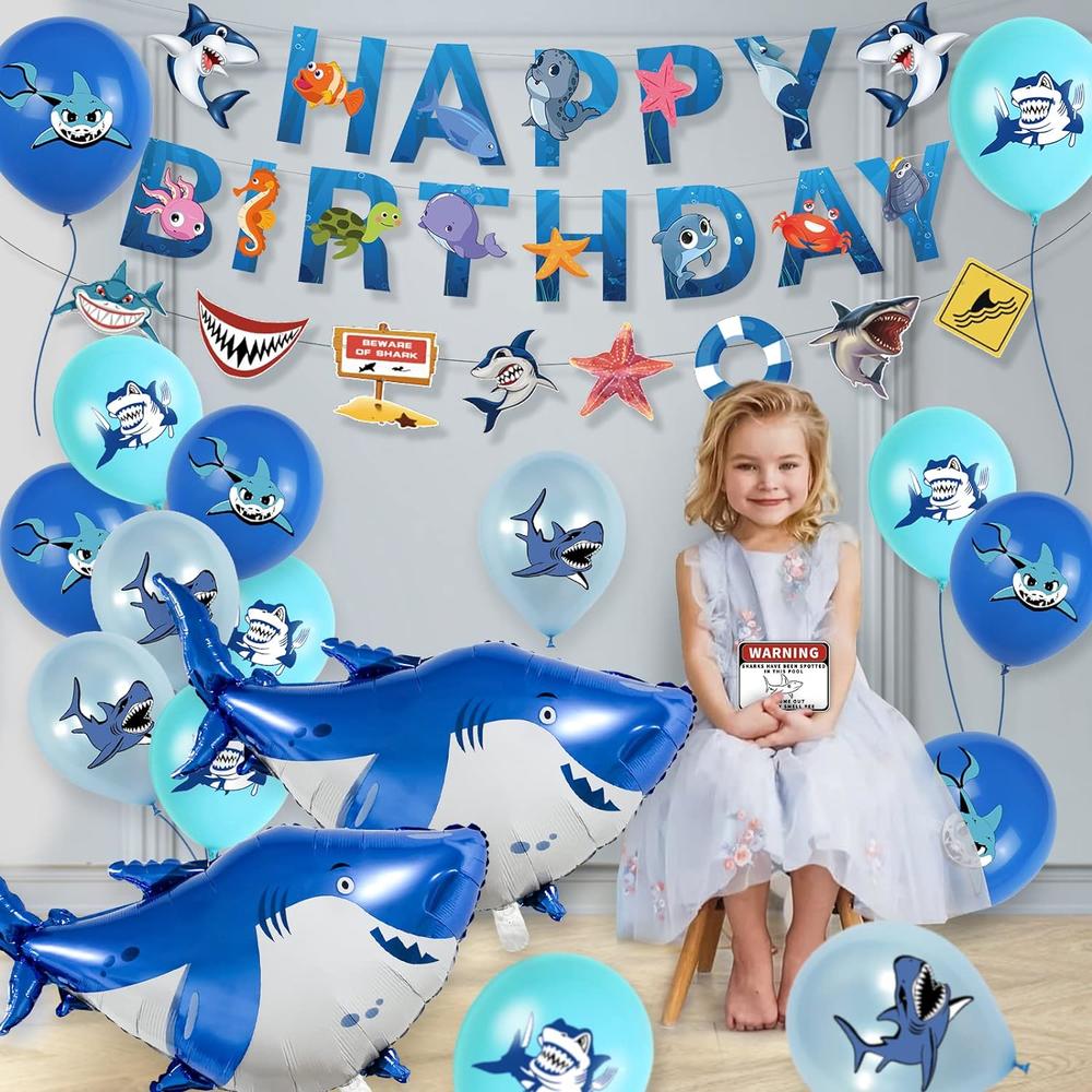 Great Choice Products Shark Birthday Decorations, Ocean Shark Party Decorations Include Shark Balloons, Happy Birthday Banners, Cupcake & Cake Topp…