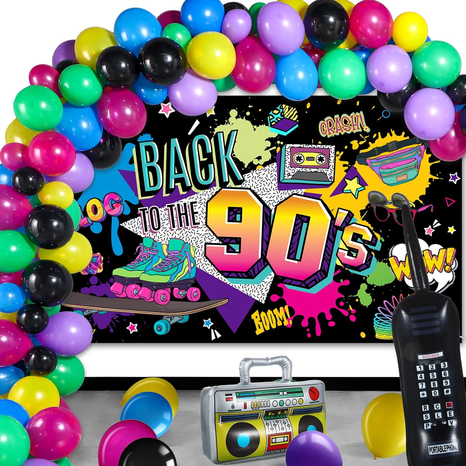 Great Choice Products 80S 90S Party Decorations 80'S 90'S Party Bundle Includes Inflatable Radio Boombox And Mobile Phone, 6 X 3.6 Ft Back To The 8…