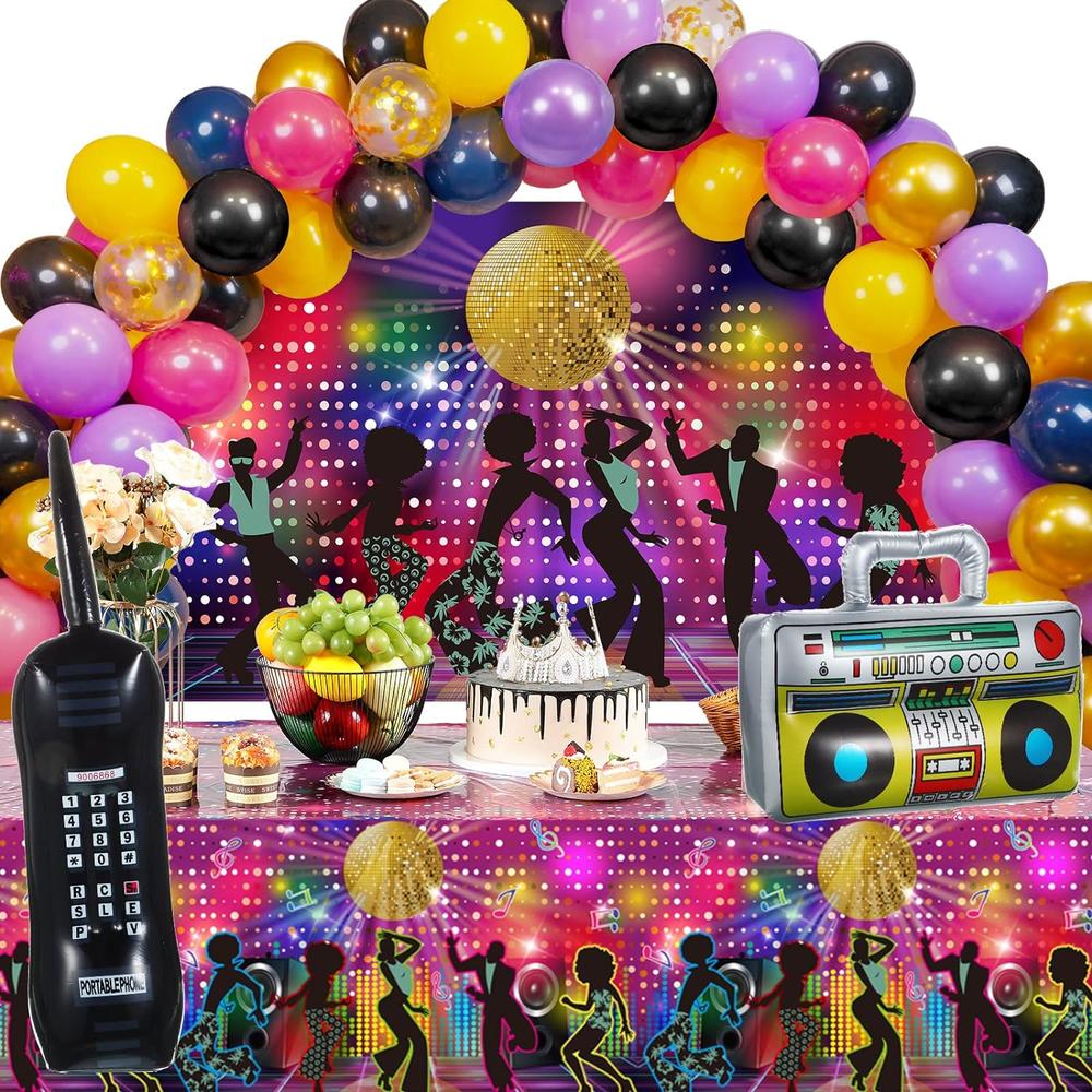 Great Choice Products 95 Pcs 70S Party Decorations Disco Party Balloons Decoration 70'S Party Bundle Includes Inflatable Radio Boombox And Mobile P…