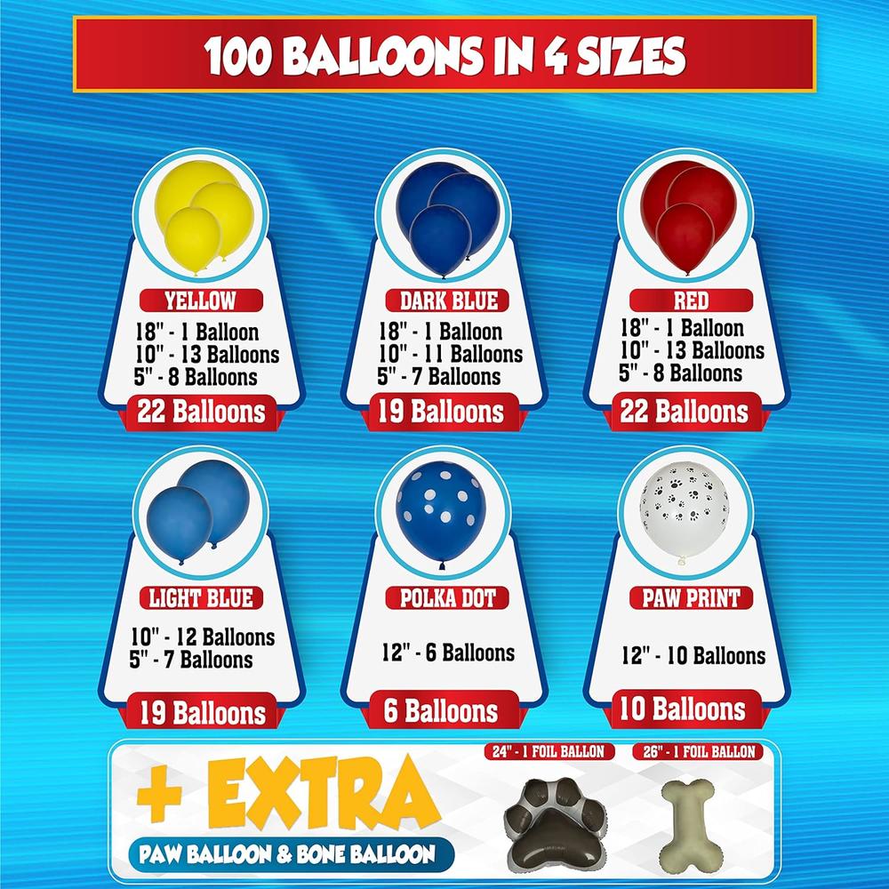 Great Choice Products 100Pc, Easy Diy – Paw Patrol Balloons Garland Arch Kit With Bonus Bone & Paw Print Balloons For Paw Patrol Birthday Decoratio…
