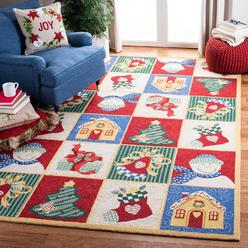 SAFAVIEH Chelsea Collection Accent Rug - 2'6" x 4', White & Multi, Hand-Hooked Christmas Novelty Wool, Ideal for High Traffic…