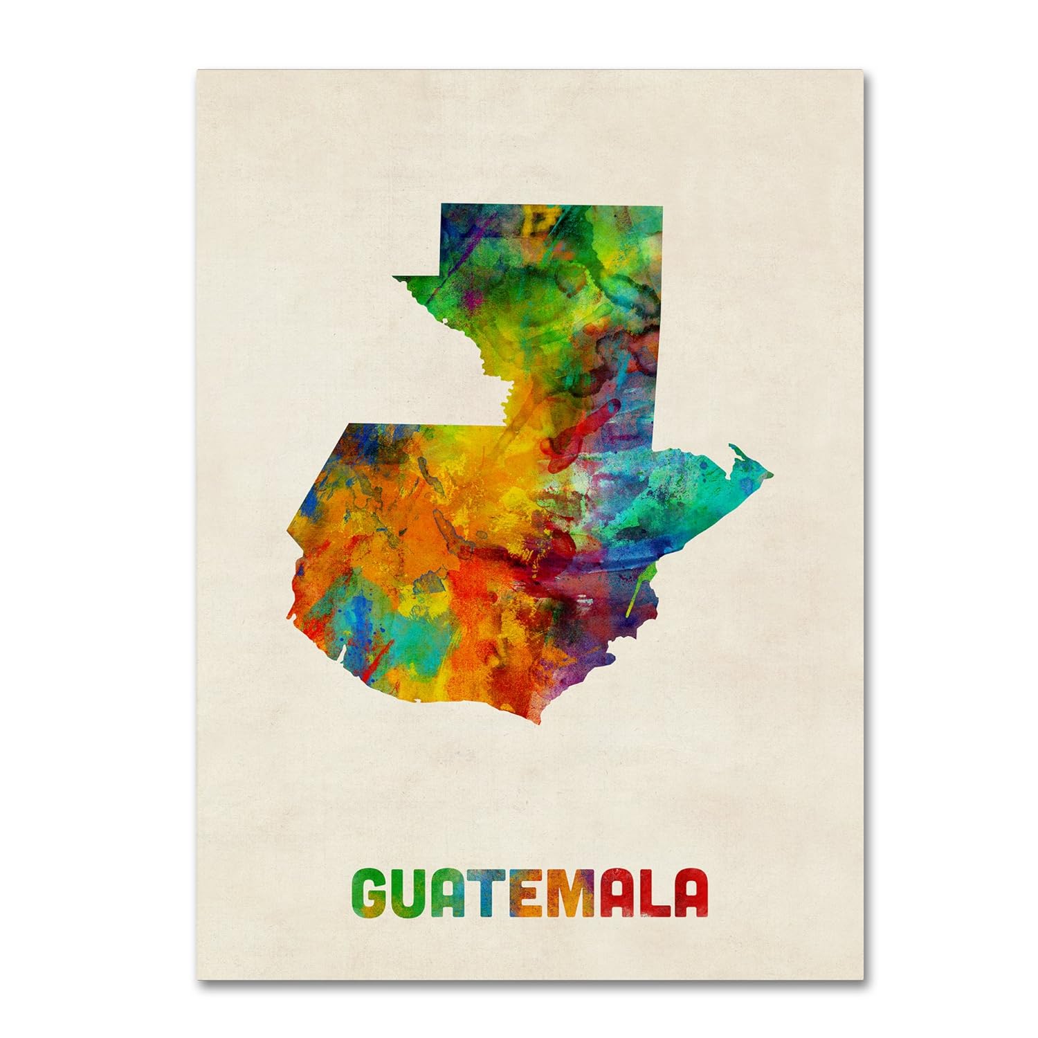 Trademark Global Guatemala Watercolor Map by Michael Tompsett, 18x24-Inch Canvas Wall Art
