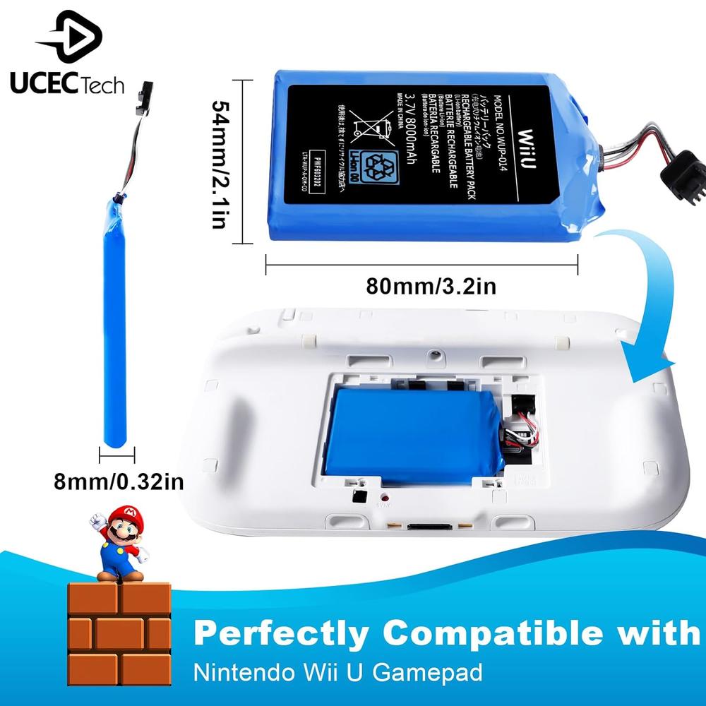 Great Choice Products 8000Mah Wii U Gamepad Battery Replacement Rechargeable Battery Pack Wii Accessories For Nintendo Wii U Gamepad